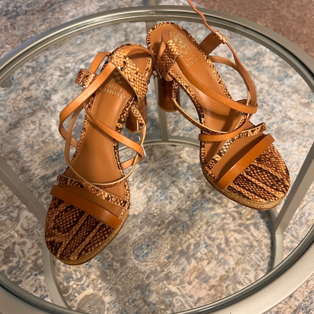Vince Camuto Leather Snake Print Lace Up Heeled Sandals Size 7.5 nwot - Picture 6 of 13